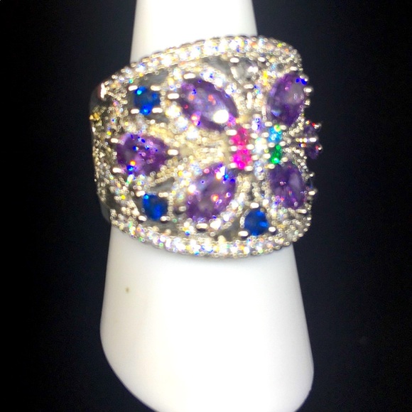 Art Deco Vintage Style Sterling Silver Tanzanite & Sapphire  Ring - Picture 5 of 6